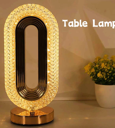 Modern Luxury Oval USB Rechargeable Crystal Table Lamp Living Room Bedroom Bedside Creative Decoration Atmosphere Night Light